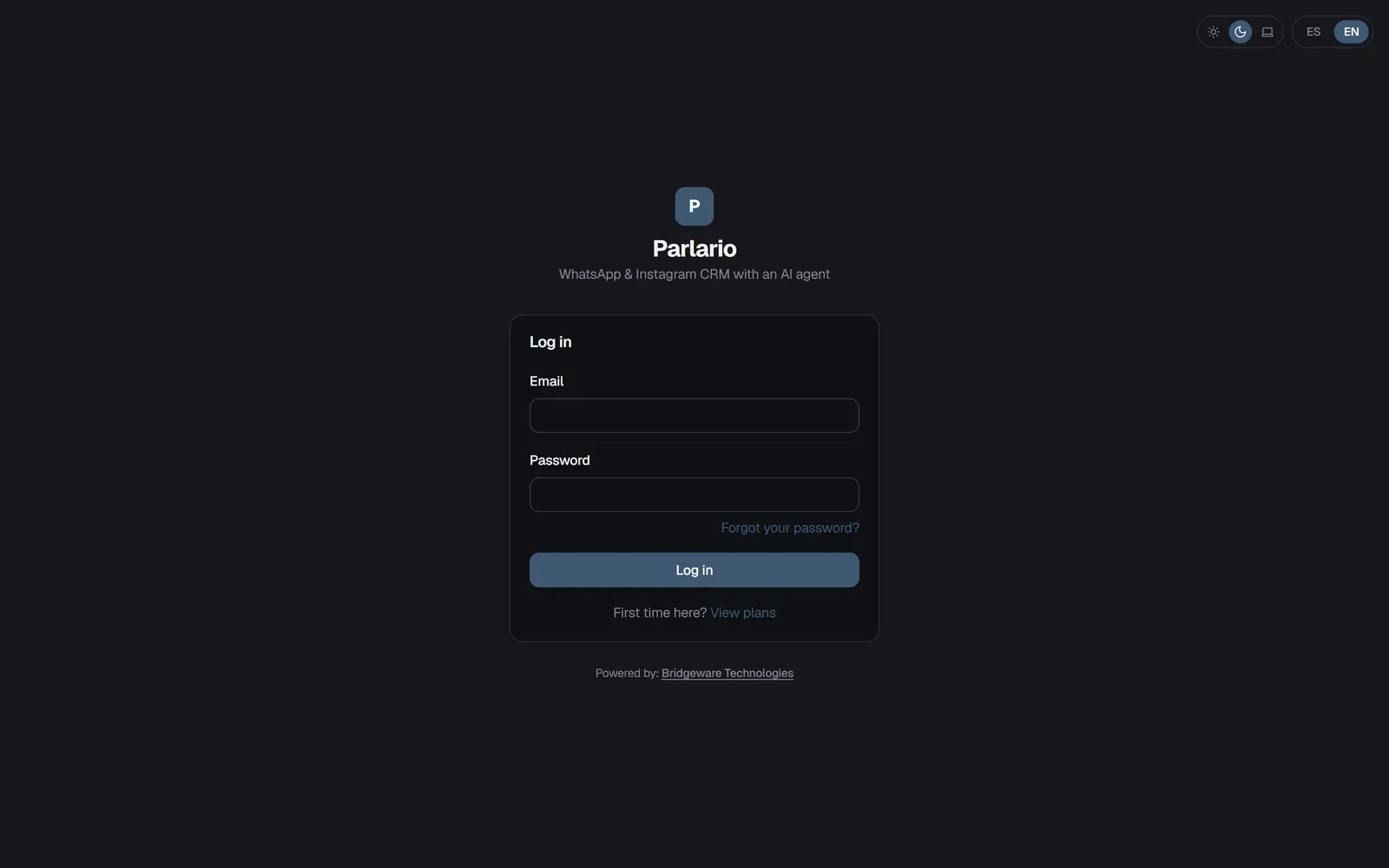 The Parlario sign-in screen