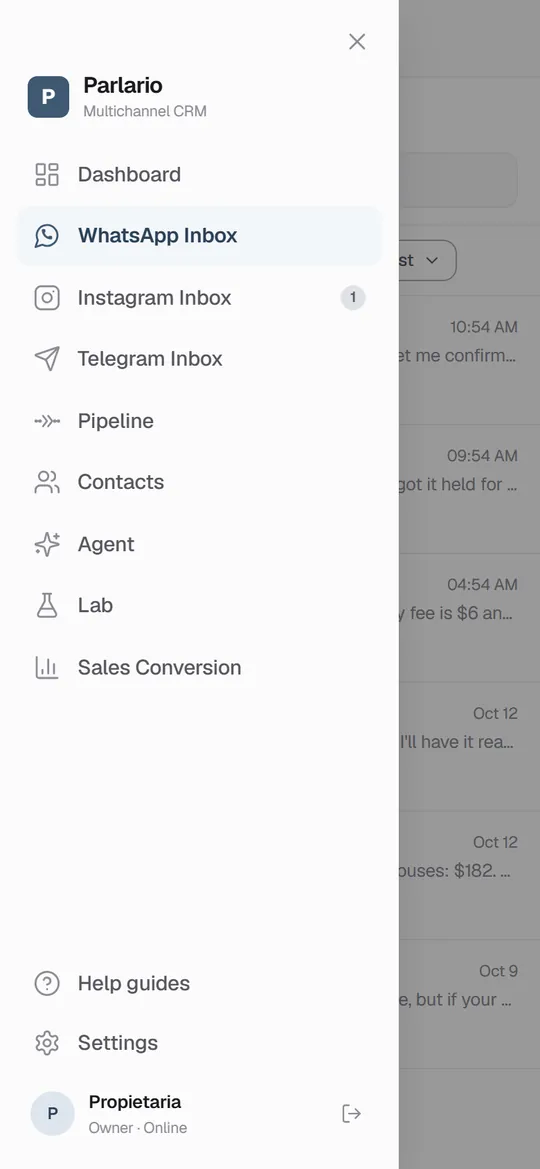 On the phone, the menu opens from the ☰ button