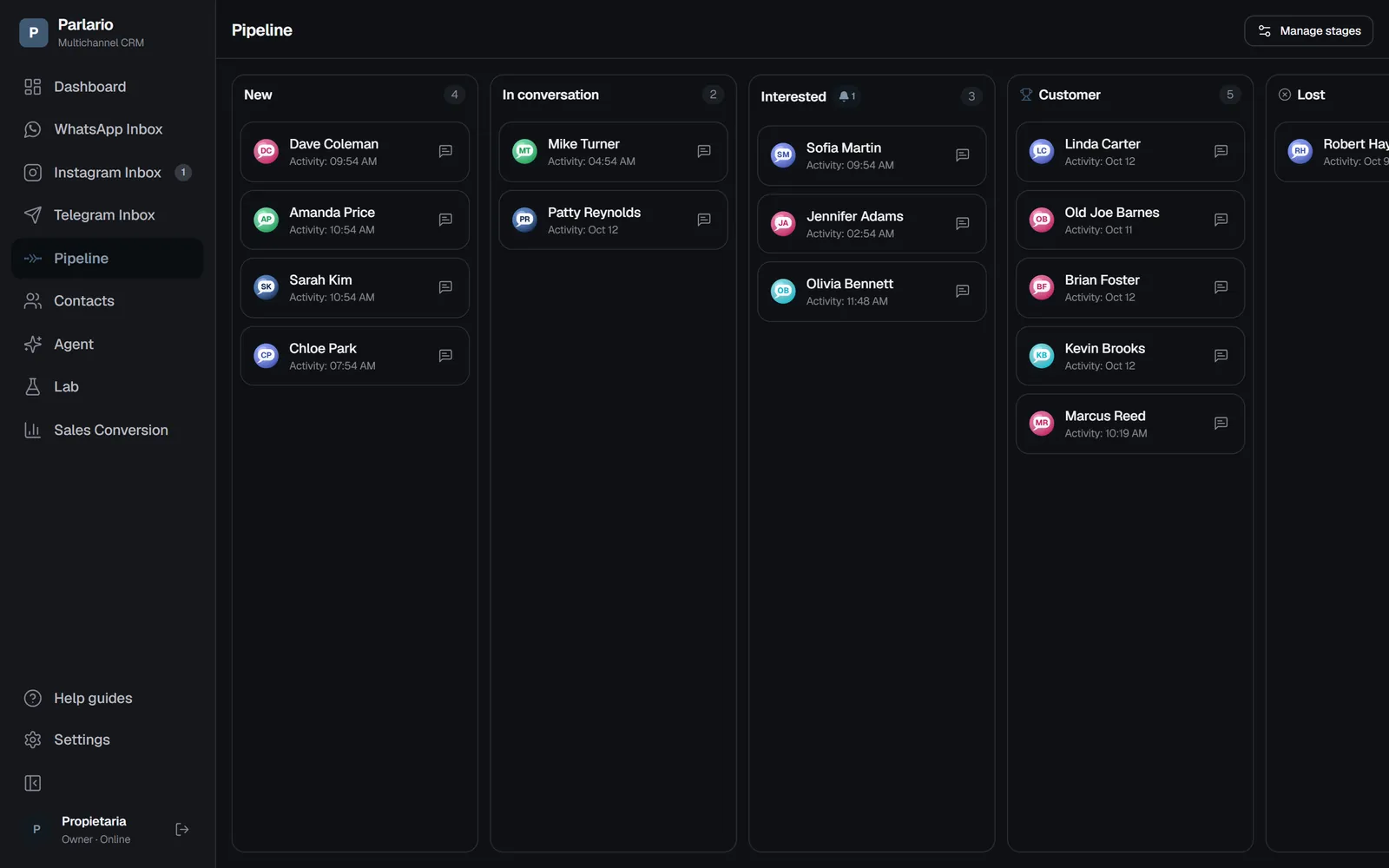 The Pipeline: one column per stage