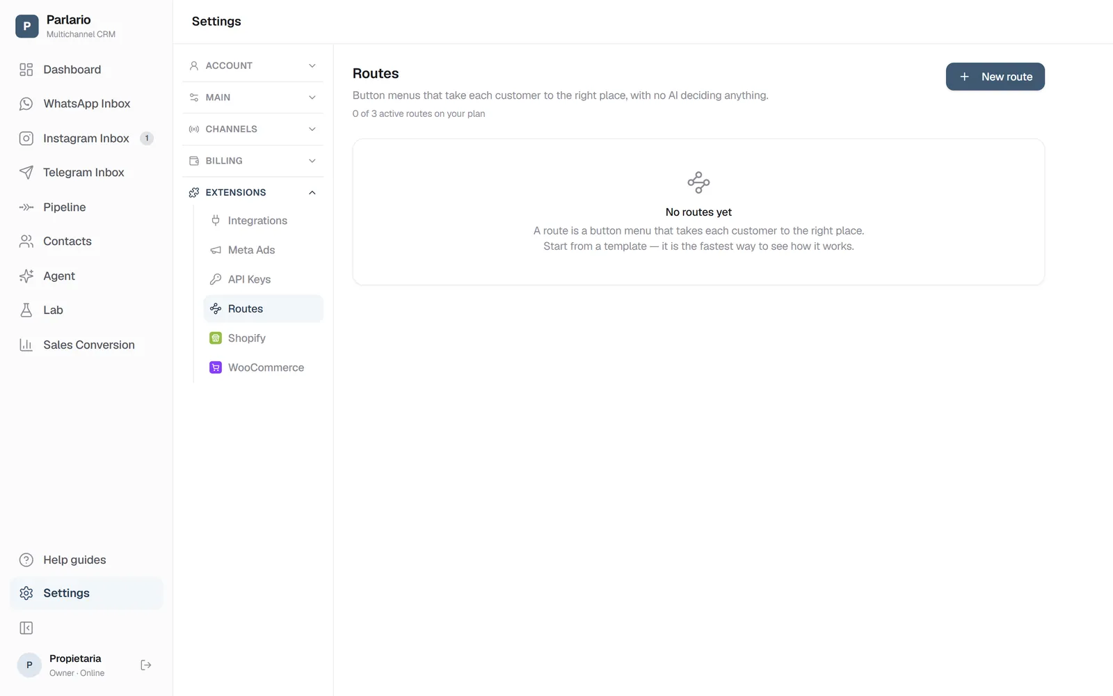 Settings → Routes