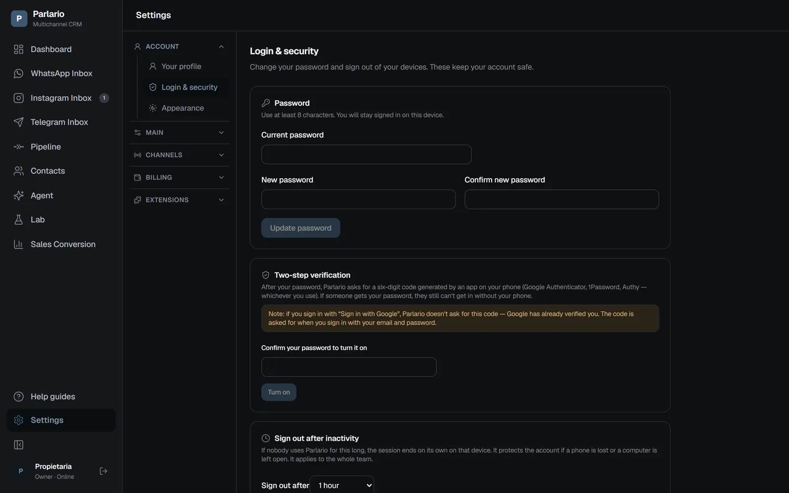 Settings → Login and security