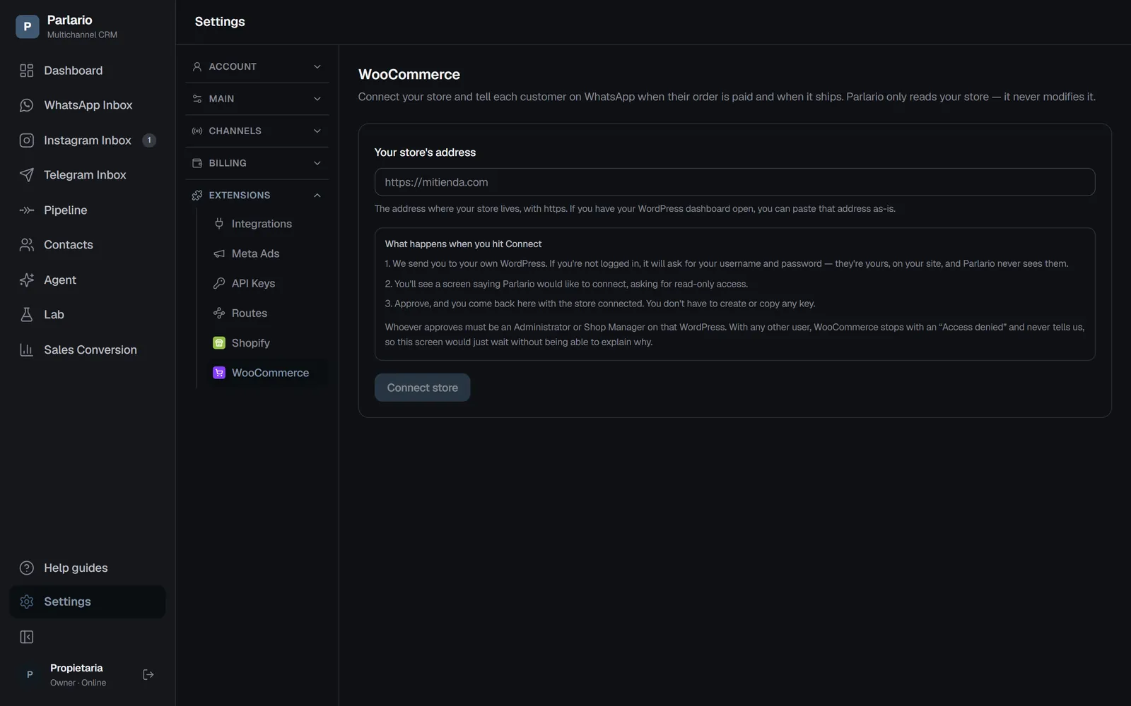 Settings → WooCommerce