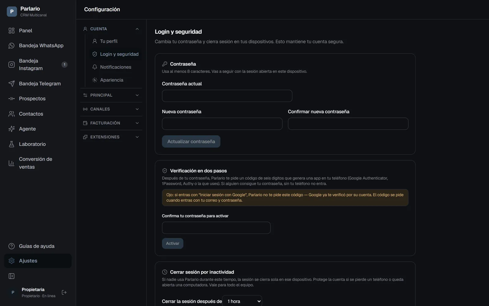 Ajustes → Inicio de sesión y seguridad
