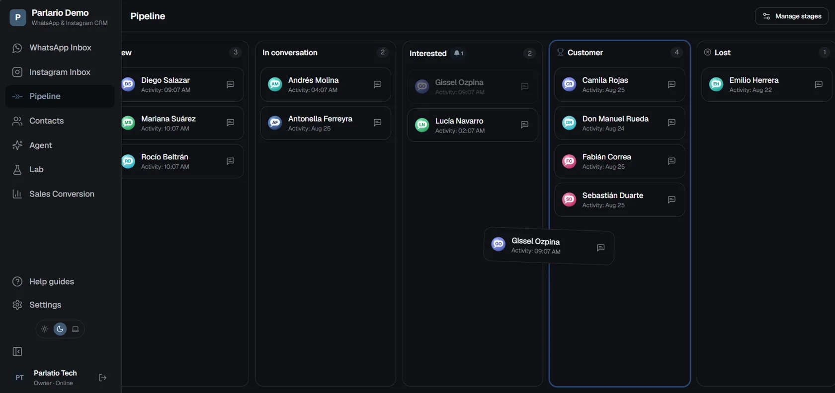 Pipeline: the contacts from your ads, by stage.