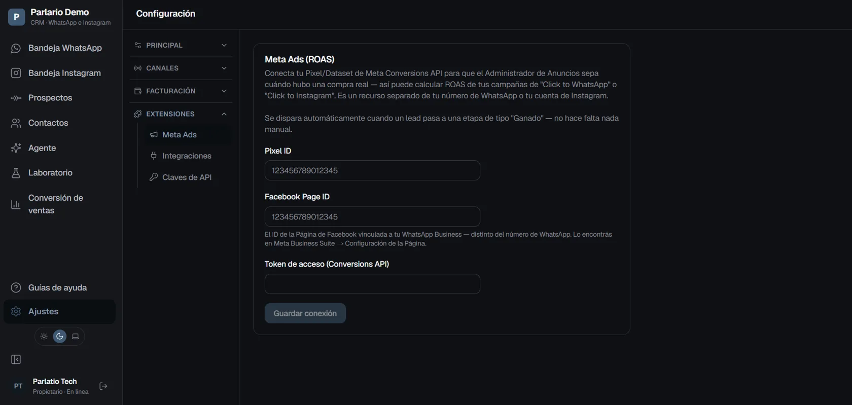 Reporte de conversiones a Meta para medir el ROAS.